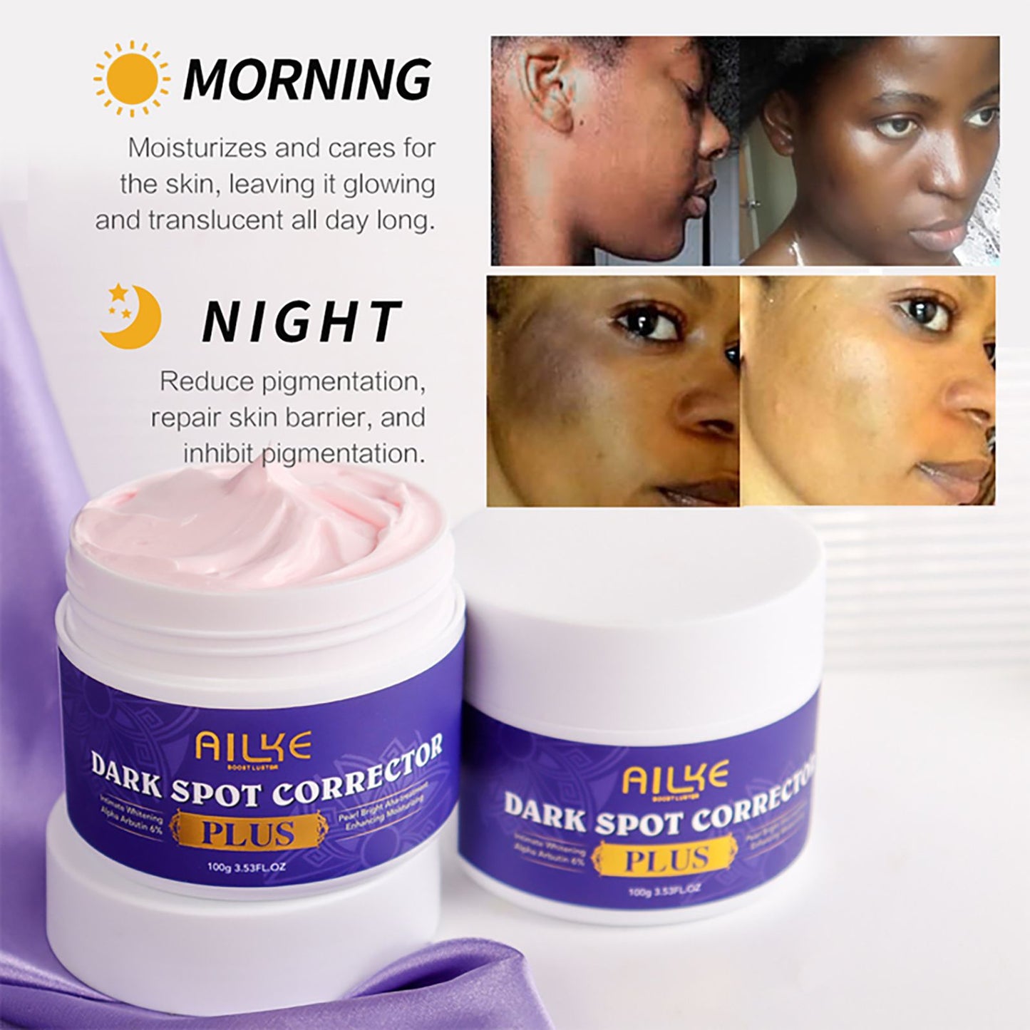 AILKE Whiten Face Cream, Lighten dark spots, freckles, clean skin, Effective On All Skin Types and Skin Tone, for Women & Men