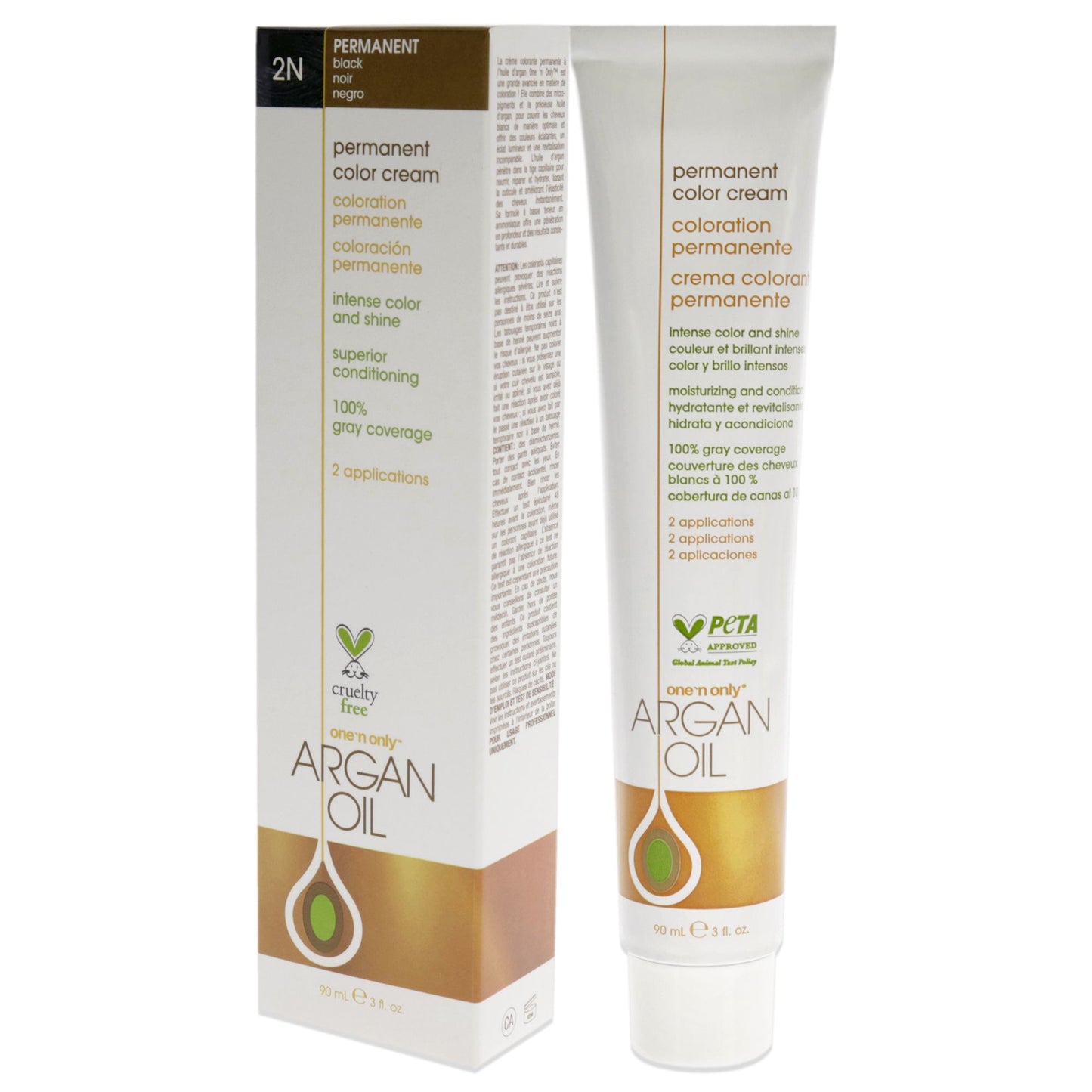 Argan Oil Permanent Color Cream - 2N Black by One n Only for Unisex - 3 oz Hair Color