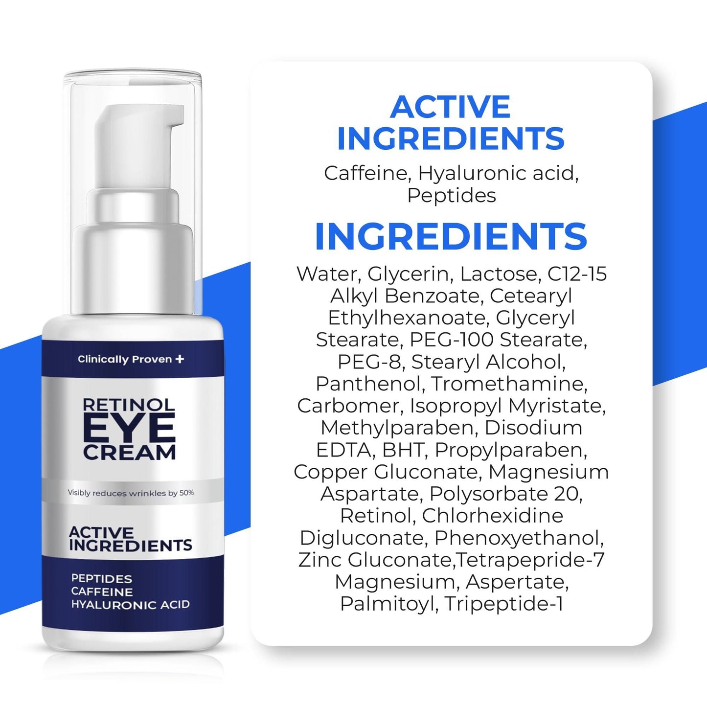 Retinol Eye Cream for Puffiness and Bags Under Eyes Hyaluronic Acid Peptide Anti Aging Treatment with Caffeine Advanced Tightening Firming Formula for Wrinkles Fine Lines