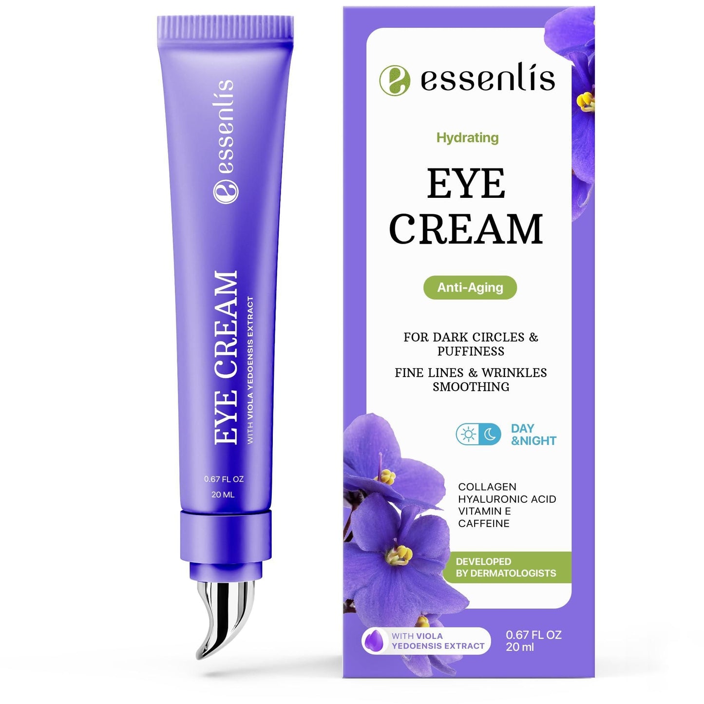 Eye Cream for Dark Circles and Puffiness Day & Night Collagen Hydrating Caffeine Eye Cream for Wrinkles Anti Aging Effect Bags Under Eyes Treatment for Women & Men