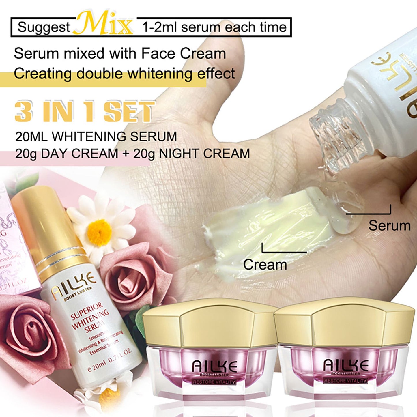 AILKE Lightening Face Cream With Collagen, Hyaluronic Acid, Increase Skin Radiance, Even Toning, Women Facial Moisturizer Set