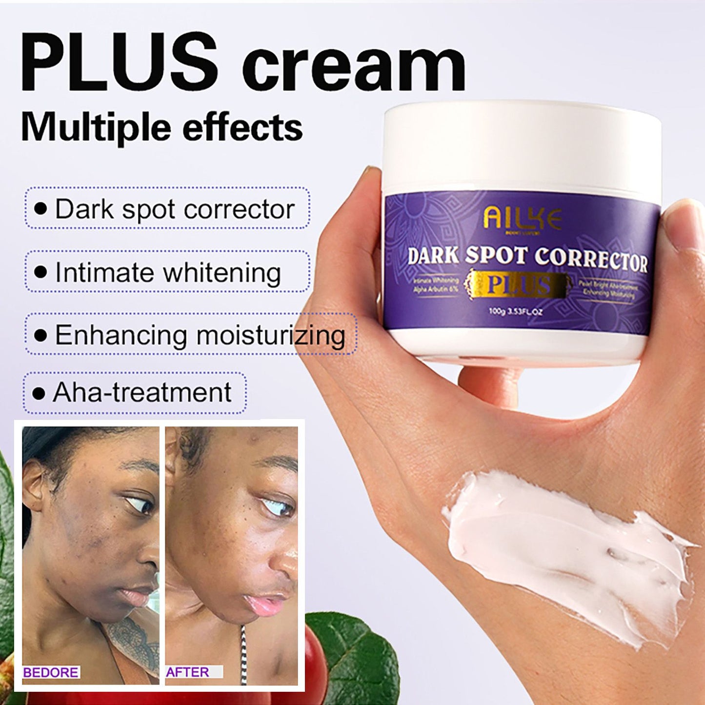 AILKE Whiten Face Cream, Lighten dark spots, freckles, clean skin, Effective On All Skin Types and Skin Tone, for Women & Men