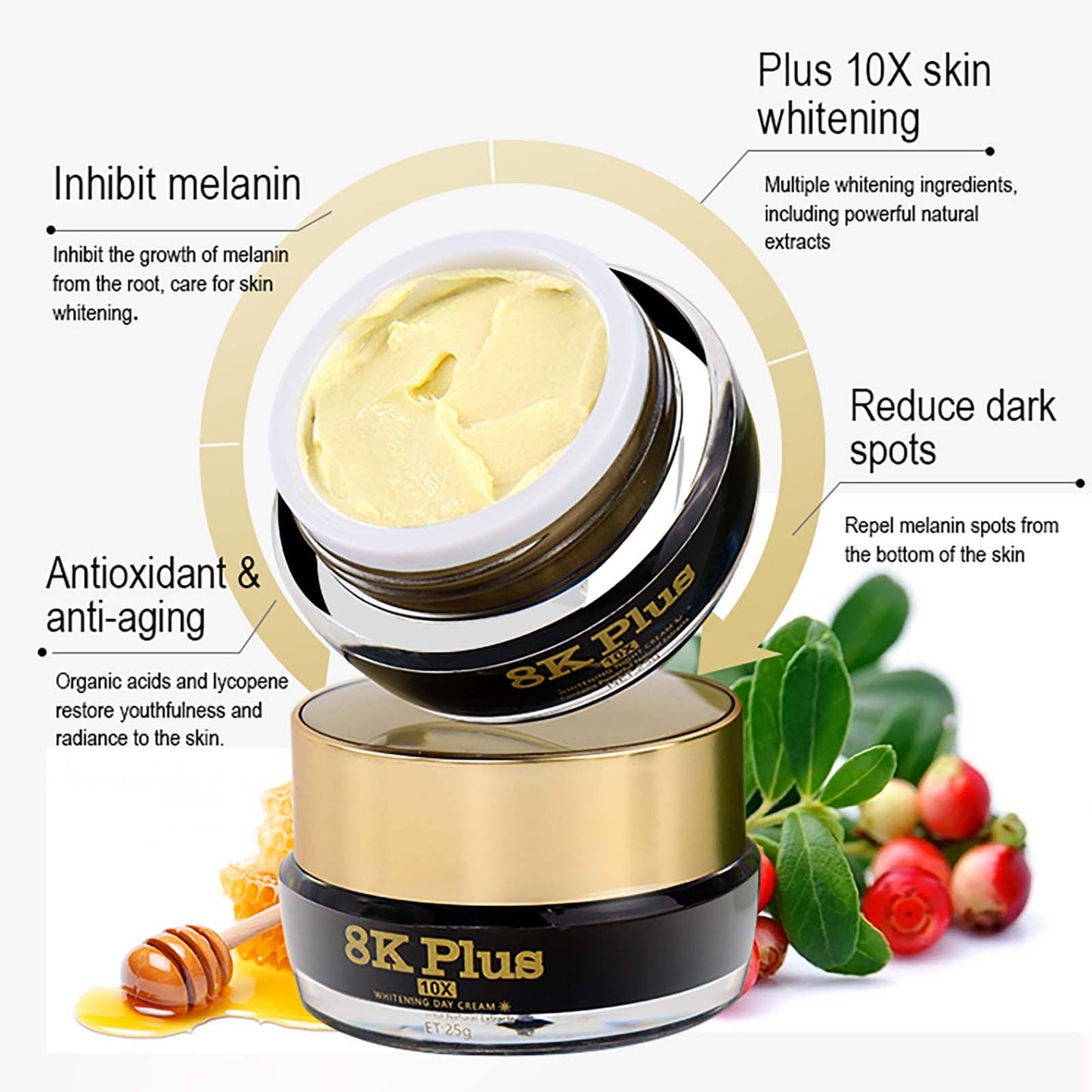 AILKE Whitening Face Cream, Reduce Dark Spots, Moisturizing, Inhibit Melanin, With Collagen, Glutathione, For Men and Women