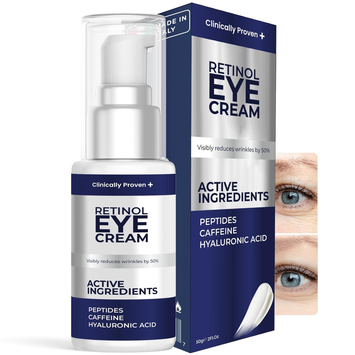 Retinol Eye Cream for Puffiness and Bags Under Eyes Hyaluronic Acid Peptide Anti Aging Treatment with Caffeine Advanced Tightening Firming Formula for Wrinkles Fine Lines