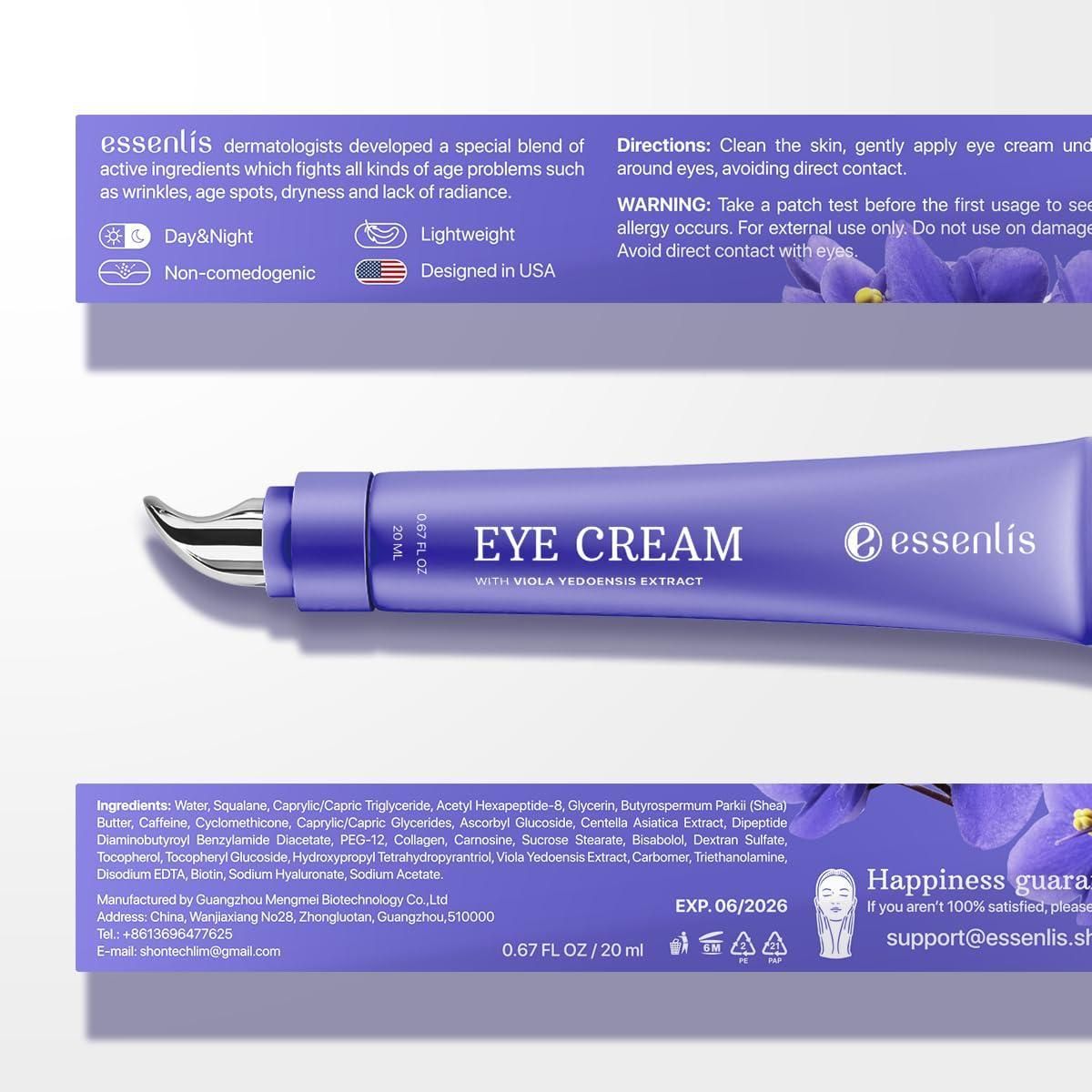 Eye Cream for Dark Circles and Puffiness Day & Night Collagen Hydrating Caffeine Eye Cream for Wrinkles Anti Aging Effect Bags Under Eyes Treatment for Women & Men